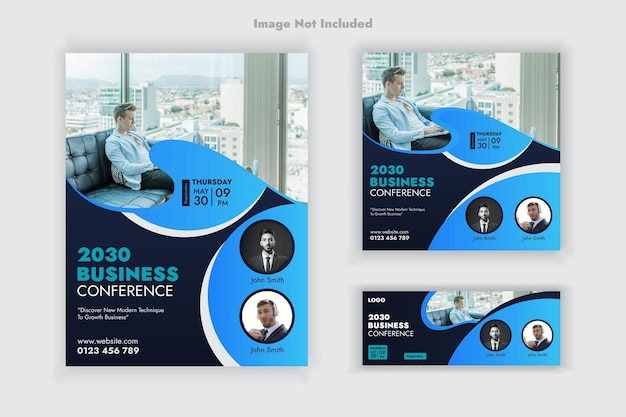 Zakelijke webinar conferentie Flyer Social Media Post en Cover Banner Template Set Design