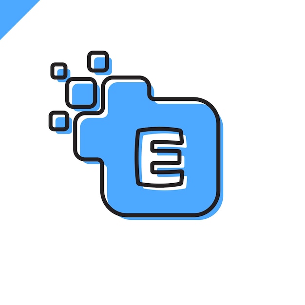Zakelijke zakelijke vierkante letter E lettertype logo design vector. Het kleurrijke malplaatje van het digitale brievenalfabet voor technologie. Pixel-logo