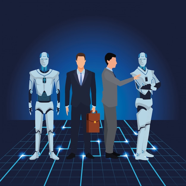 Vector zakenlieden met humanoïde robot