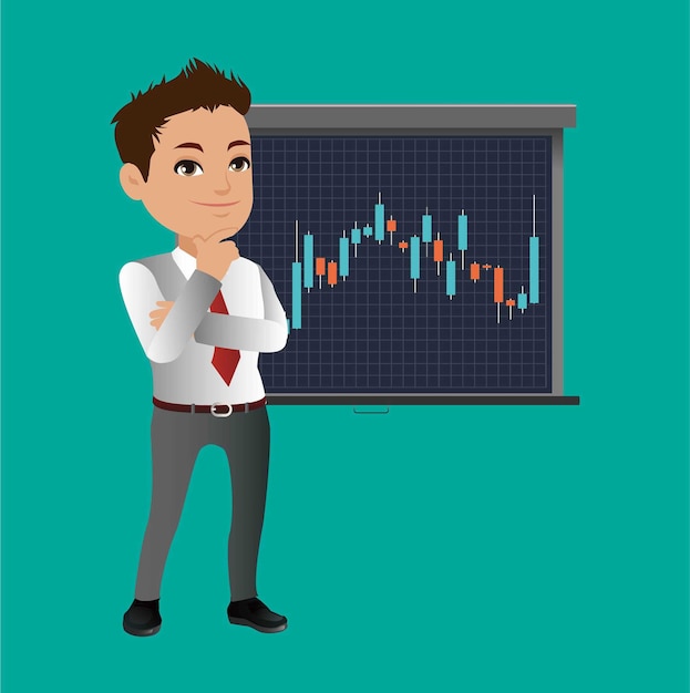 Zakenman denken en analyseren voorraad grafiek grafiek