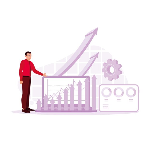 Zakenman die financiële grafieken analyseert die forex verhandelen en beleggen in de aandelenmarktfondsen