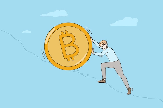 Zakenman duwt bitcoin bergopwaarts