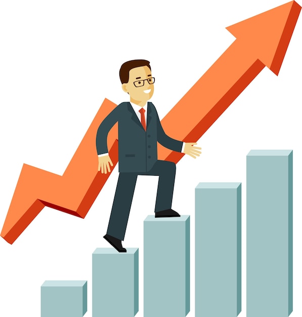 Zakenman gaat op succes verhogen staafdiagram