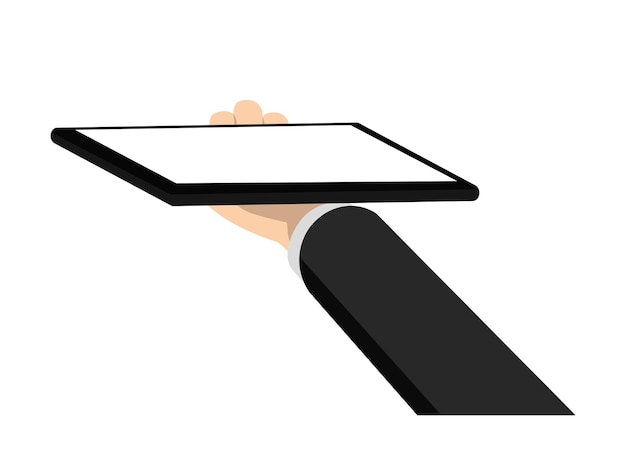 Zakenman houdt tablet vectorillustratie