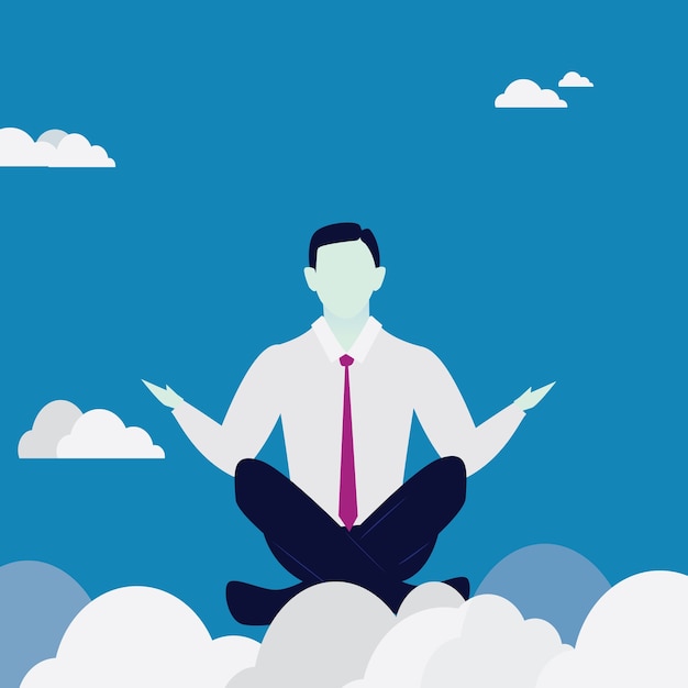 Vector zakenman in yoga-positie. rustig ontspannen in het bedrijfsleven