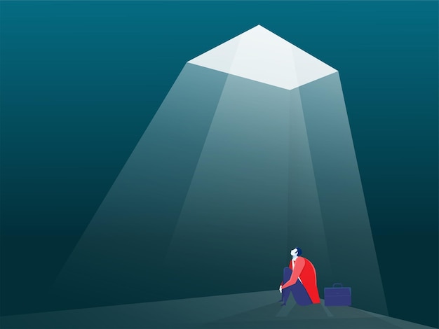 Zakenman kijken naar een ladder oplossing concept illustratie ladder