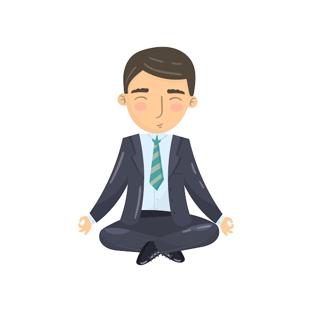 Zakenman mediteren in yoga lotuspositie kantoormedewerker ontspannen cartoon vector illustration