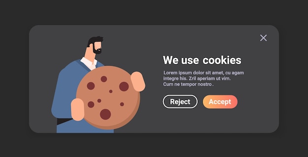 Zakenman met cookie-bescherming van persoonlijke informatie internet web pop-up we gebruiken cookies beleid kennisgeving