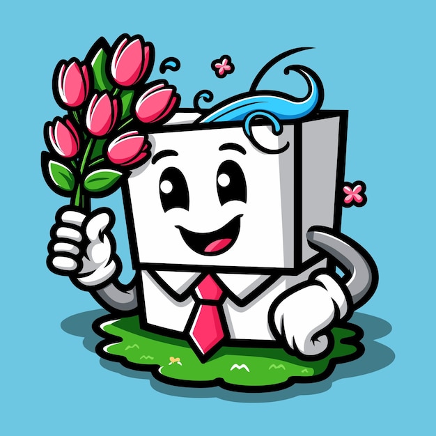 Vector zakenman met een boeket tulpen gekleurde cartoonfiguur