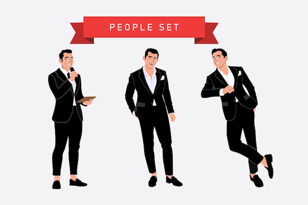 Zakenman personage in pak Vector illustratie in platte ontwerp stijl