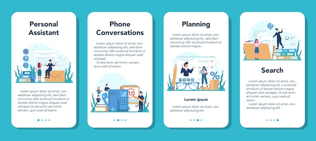 Zakenman persoonlijke assistent mobiele applicatie banner set