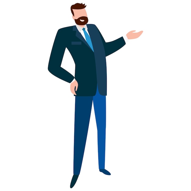 Zakenman poseren Karakter van een succesvol persoon in zakelijke kleding Vector illustratie in vlakke stijl