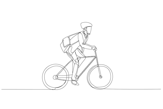 Zakenman rijden fiets naar kantoor concept van fiets naar werk milieuvriendelijk transport Een lijn kunststijl