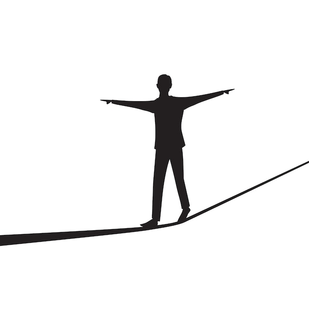 Zakenman Walking on Rope. Risk Challenge in Business Concept