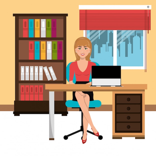 Vector zakenvrouw in werkruimte geïsoleerd pictogram ontwerp
