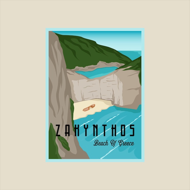 Zakynthos 해변 포스터 벡터 일러스트 템플릿 그래픽 디자인 여행 또는 관광 사업을 위한 그리스 섬 배너