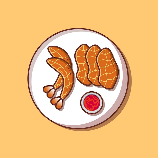 Vector zalm en garnalen met saus vectorillustratie voor voedsel icon