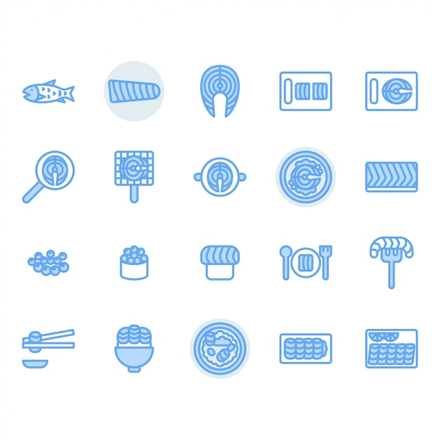 Zalm gerelateerde icon set