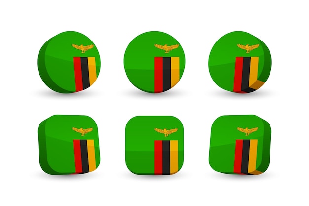 Zambia flag 3d vector illustration button flag of Zambia isolated on white