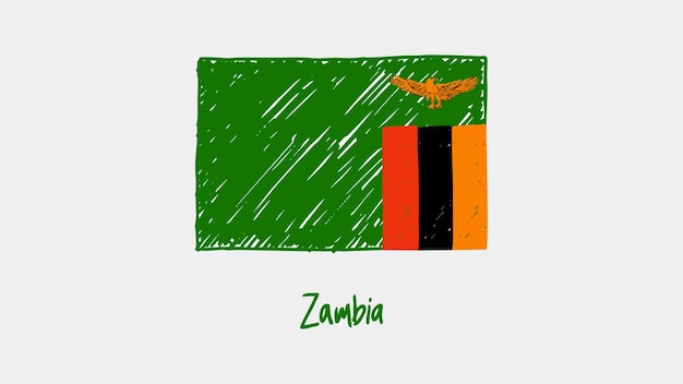 Zambia Flag Colored Pencil or Marker Sketch Vector