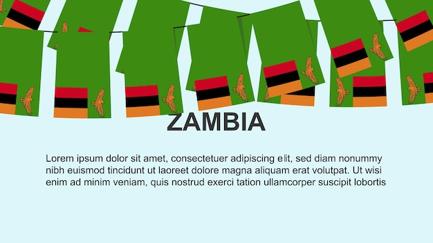 Vettore bandiere dello zambia appese a una celebrazione della corda e al concetto di saluto del giorno dell'indipendenza