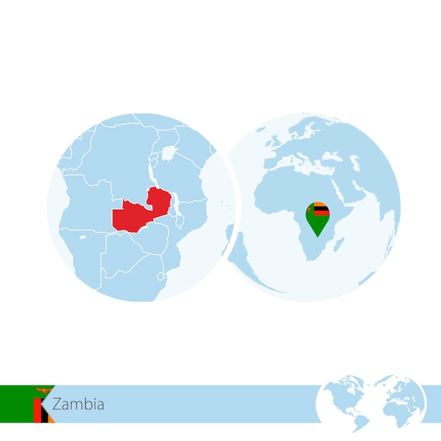 Zambia op wereldbol met vlag en regionale kaart van zambia. vectorillustratie.