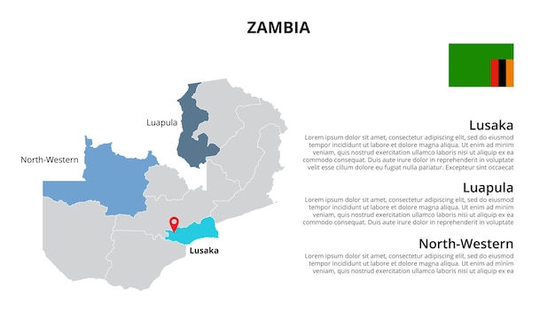 州の地域または州で分割されたザンビアのベクトルマップインフォグラフィックテンプレートスライドプレゼンテーション