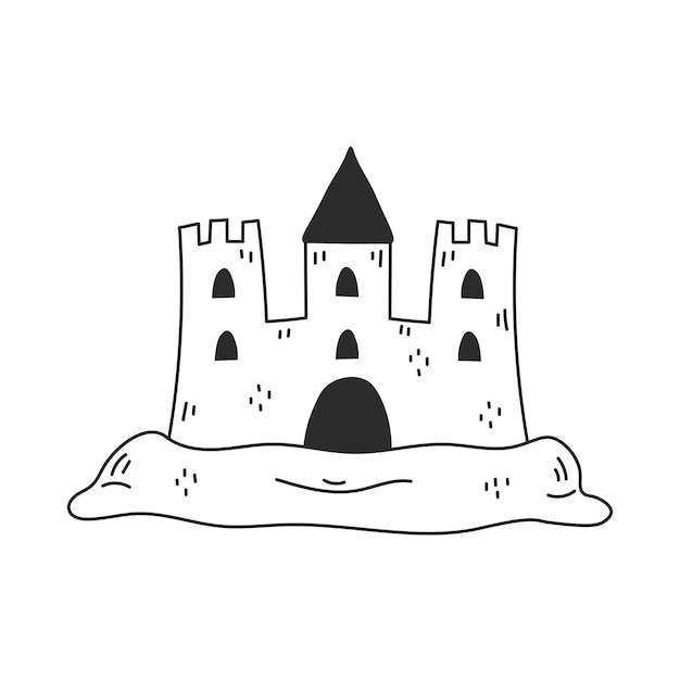 Zandkasteel doodle lijn vector illustratie