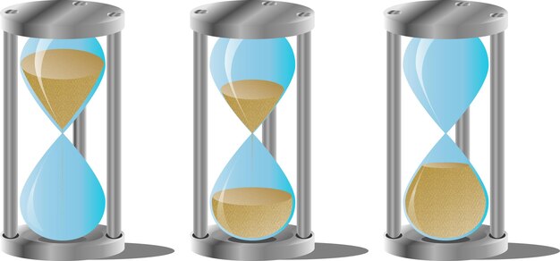 Vector zandloper set klok en uur timer en minuut countdown meting symbool horloge vector grafische afbeelding