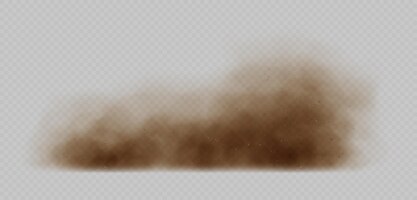 Zandwolk zandstorm vuil stof of bruine rook zware dikke smog effect geïsoleerd op transparante achtergrond realistische vectorillustratie