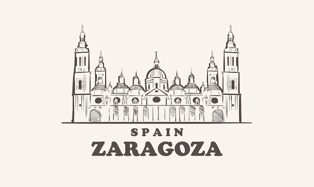 Zaragoza stadsgezicht schets hand getrokken, spanje