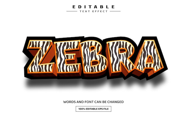 Vector zebra 3d editable text effect template