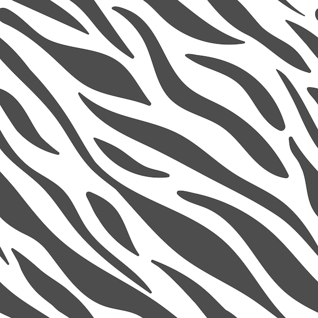Зебра, кожа животных, полосы тигра, абстрактная текстура. Бесшовные векторные черно-белый узор.