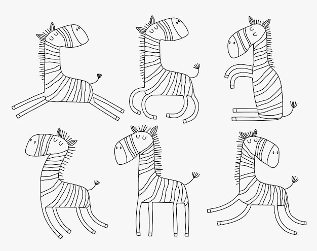 Vector zebra animal vector line set