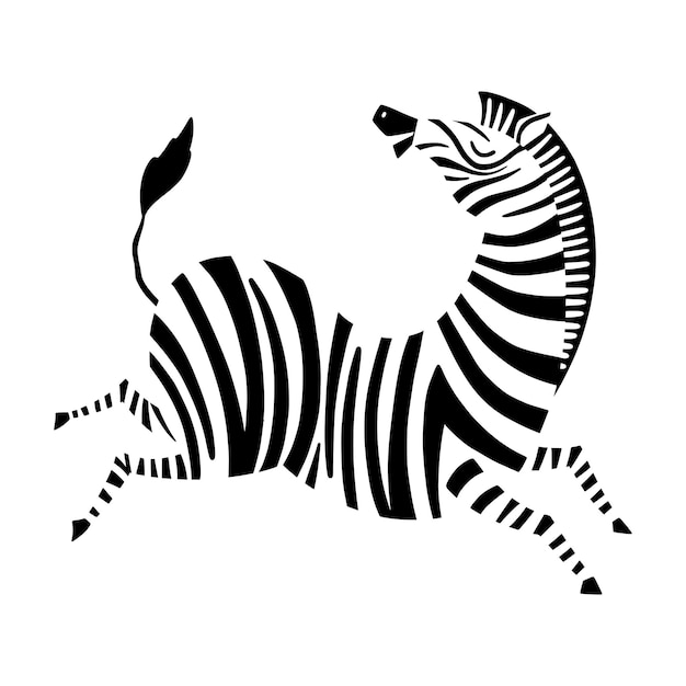 Zebra in cartoon style. Funny zoo print. African zebra running side view. Wild animal, striped hide.