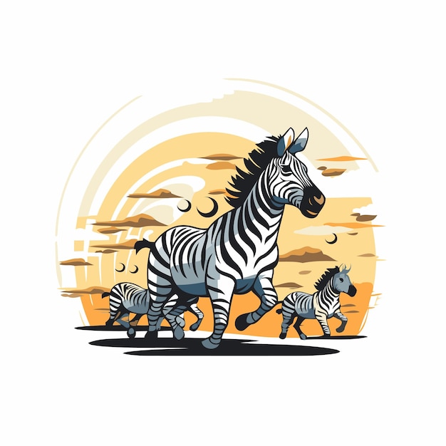 Zebra-familie in de woestijn Vectorillustratie op witte achtergrond