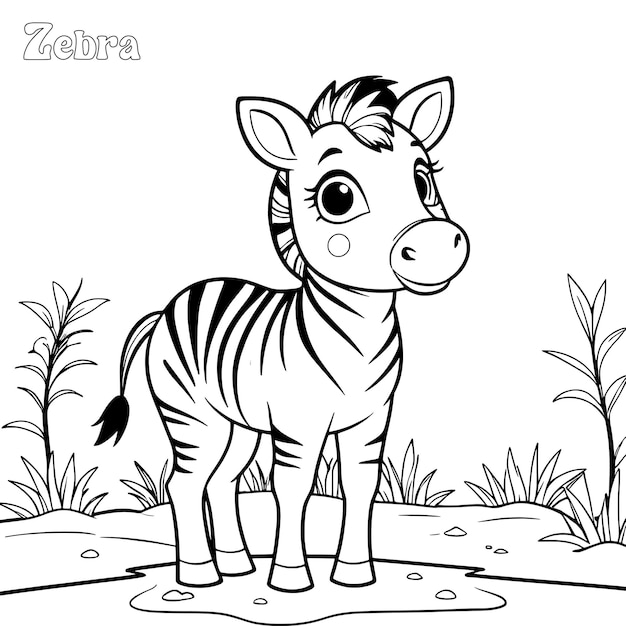 zebra hand drawn coloring page and outline vector design