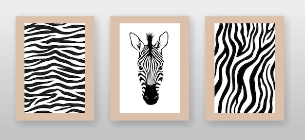 Vector zebra head animal face isolated on white background zebra stripes pattern vector posters