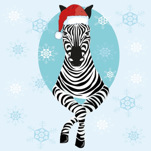 Zebra in kerstmanhoed, vector, illustratie