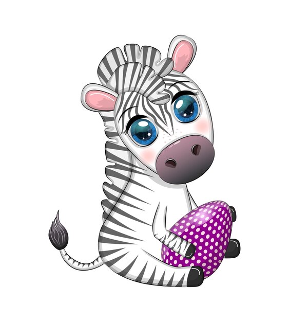 Vector zebra met paasei bloemen pasen wenskaart