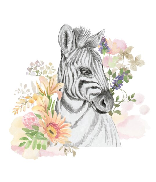 Vector zebra op een florale achtergrond.