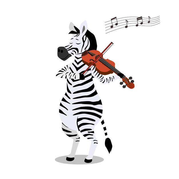 Zebra plays the violin Cute character in cartoon style