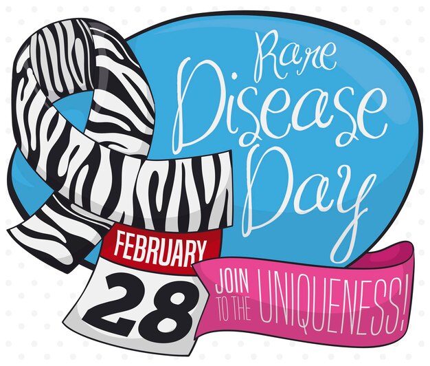 Zebra ribbon calendar and sign to celebrate rare disease and the uniqueness on february 28