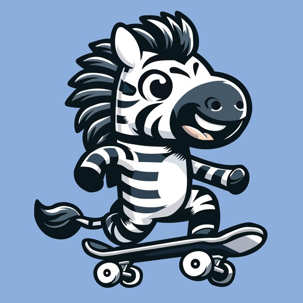 Zebra Riding Skateboard Vector Illustration