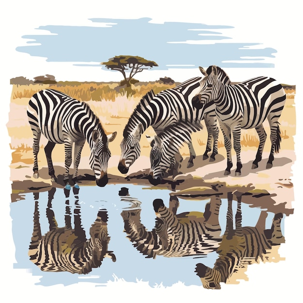 Vector zebra's bij waterpoel 3