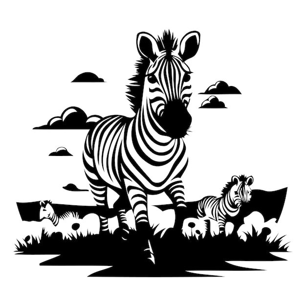 Zebra's en zebra's in de savanne Vector-illustratie