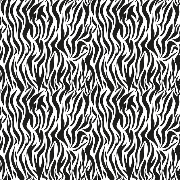 Zebra seamless pattern Black and white texture of striped animal skin and fur Isolated vector