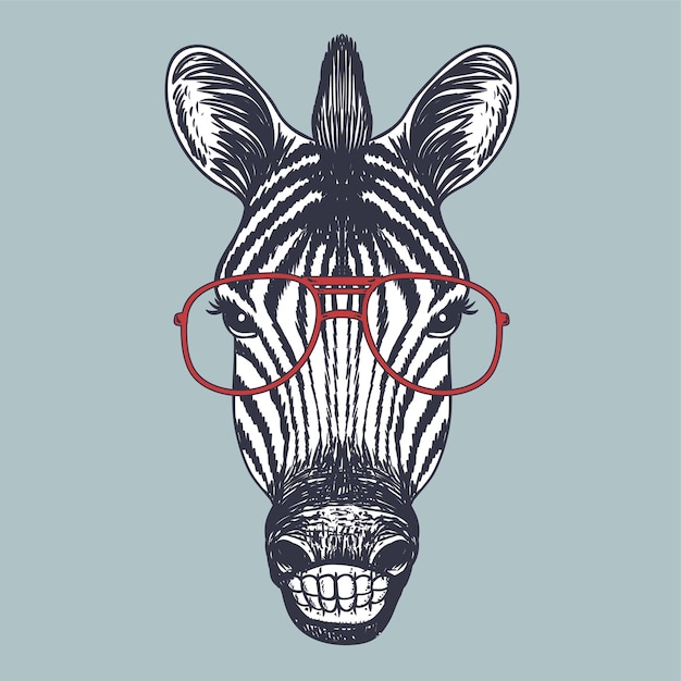 Zebra sorriso disegnato a mano con gli occhiali rossi