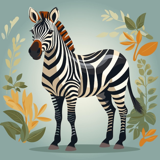 Zebra standing in front of plant with leaves on it's sides