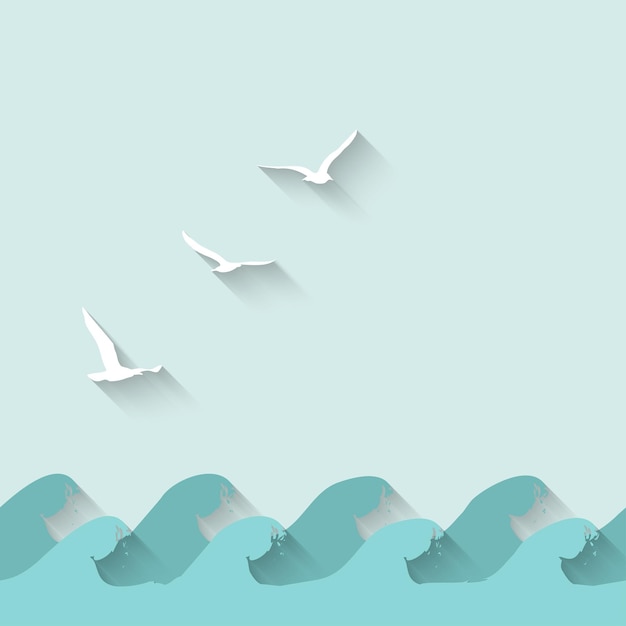 Zee-achtergrond met golven en vogels